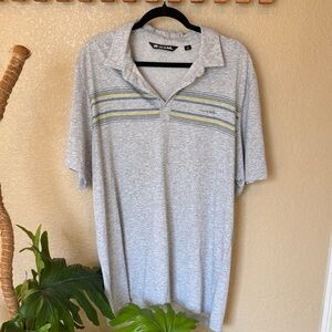 Travis Mathew Heather Gray Polo with Yellow and Blue Accents